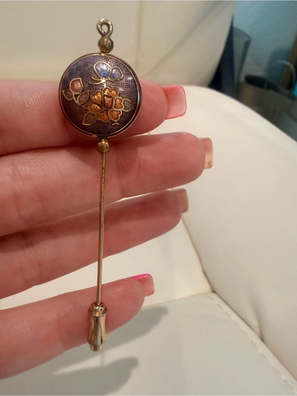 Gold-Tone Cloisonné Floral Stick Pin